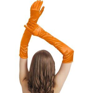 Women's Orange Imported Satin Elbow Length Halloween Cosplay Opera Gloves